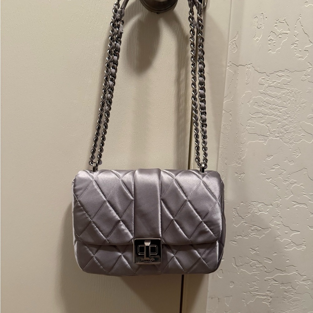 Kate Spade Quilted Satin Chain Bag Silver Gray